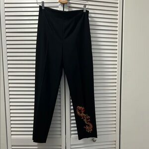 Elegant Black Pants with Dragon Embroidery